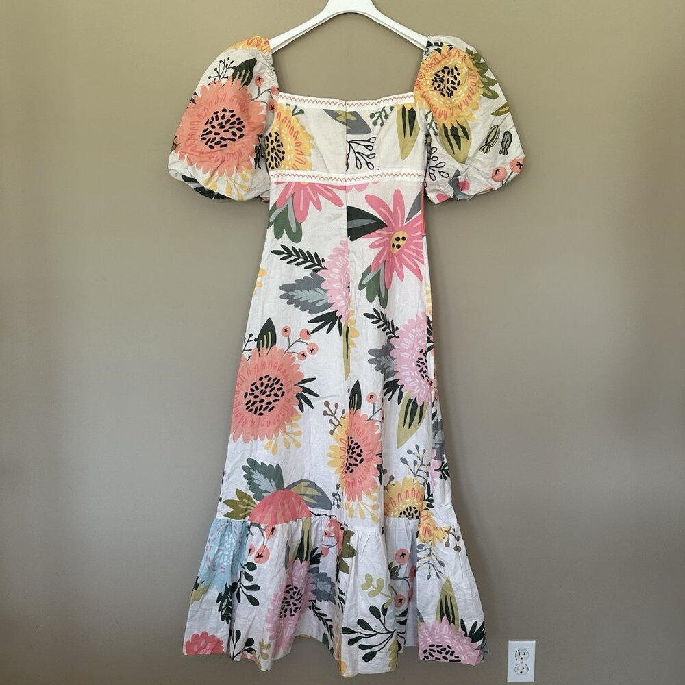NWT $249 Nicola Women 8 Linen Cotton Maxi Dress Potpourri Bold Flowers Cottage - Picture 9 of 14